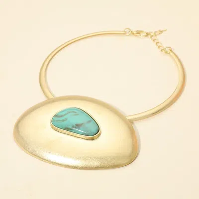 Fashnzfab Bold Stone Accent Abstract Plate Statement Necklace In Gold