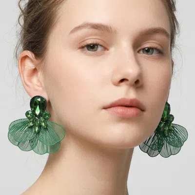 Fashnzfab Bold Stone Accent Cutout Petal Statement Earrings In Green