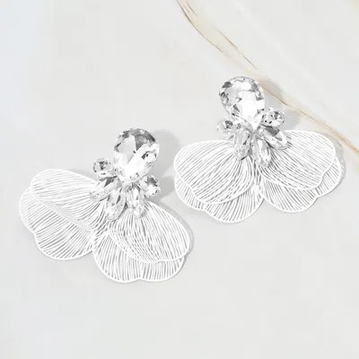 Fashnzfab Bold Stone Accent Cutout Petal Statement Earrings In Silver