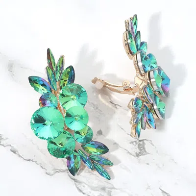 Fashnzfab Bold Stone Cluster Evening Clip On Earrings In Green