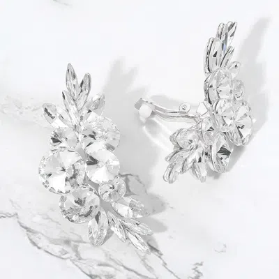 Fashnzfab Bold Stone Cluster Evening Clip On Earrings In White