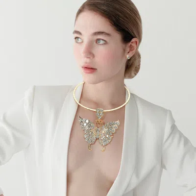 Fashnzfab Bold Stone Embellished Butterfly Pendant Statement Choker Necklace In Gold