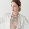 Fashnzfab Bold Stone Embellished Butterfly Pendant Statement Choker Necklace In Metallic