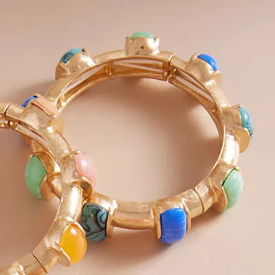 Fashnzfab Bold Stone Pointed Stretch Bangle Bracelet - Blue