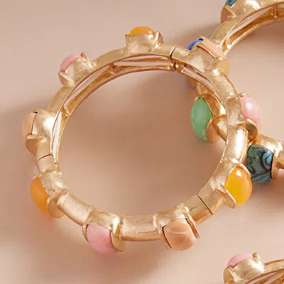 Fashnzfab Bold Stone Pointed Stretch Bangle Bracelet Neutral In Gold