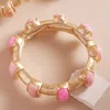 Fashnzfab Bold Stone Pointed Stretch Bangle Bracelet Pink In Pink