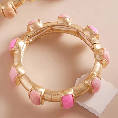 Fashnzfab Bold Stone Pointed Stretch Bangle Bracelet Pink