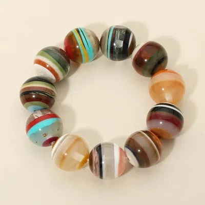 Fashnzfab Bold Striped Resin Ball Beaded Stretch Bracelet In Pink