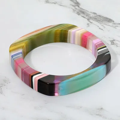 Fashnzfab Bold Striped Resin Square Bangle Bracelet In Multi