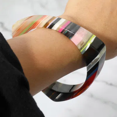 Fashnzfab Bold Striped Resin Triangle Bangle Bracelet In Multi