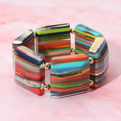 Fashnzfab Bold Striped Resin Wide Stretch Bracelet In Multi