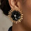 Fashnzfab Bold Structured Floral Statement Earrings In Black