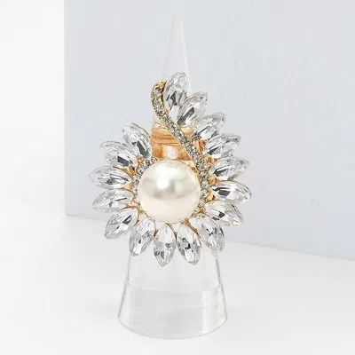 Fashnzfab Bold Teardrop Pearl Centerpiece Marquise Stone Cluster Around Stretch Ring In Gold