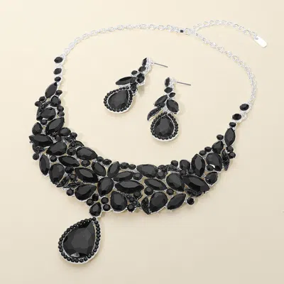 Fashnzfab Bold Teardrop Pendant Drop Marquise Stone Embellished Evening Statement Necklace In Black