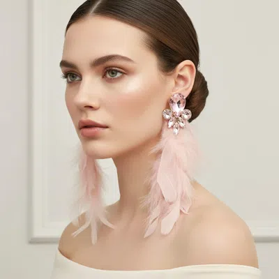 Fashnzfab Bold Teardrop Stone Accent Feather Drop Statement Earrings In Pink