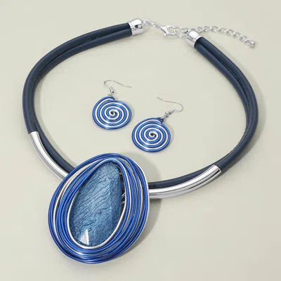 Fashnzfab Bold Teardrop Stone Accent Spiral Wire Decor Layered Faux Leather Statement Necklace In Blue