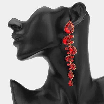 Fashnzfab Bold Teardrop Stone Cluster Embellished Drop Evening Earrings In Burgundy
