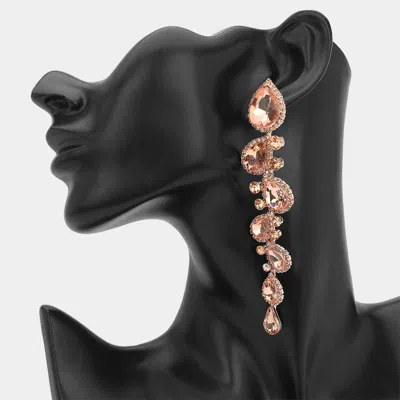 Fashnzfab Bold Teardrop Stone Cluster Embellished Drop Evening Earrings In Pink