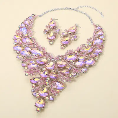 Fashnzfab Bold Teardrop Stone Cluster Statement Evening Necklace In Purple