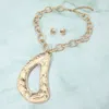Fashnzfab Bold Textured Abstract Organic Shape Pendant Chunky Chain Statement Necklace In Gold