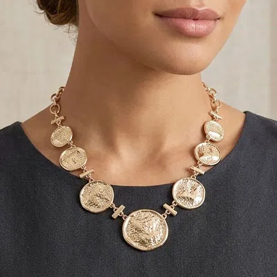 Fashnzfab Bold Textured Disc Link Statement Necklace In Metallic