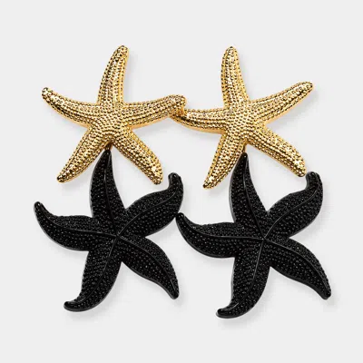 Fashnzfab Bold Textured Double Starfish Link Drop Statement Earrings In Black