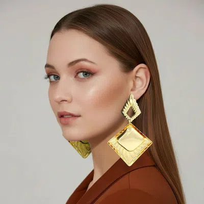 Fashnzfab Bold Textured Geometric Drop Statement Earrings In Gold
