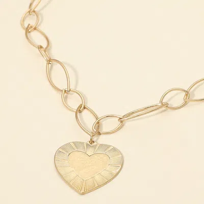 Fashnzfab Bold Textured Heart Pendant Oval Link Chain Necklace - Worn Gold