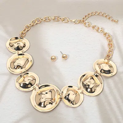Fashnzfab Bold Textured Metal Disc Link Statement Necklace In Gold