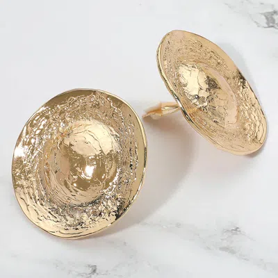 Fashnzfab Bold Textured Metal Dome Disc Clip On Earrings In Gold