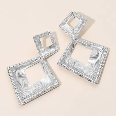 Fashnzfab Bold Textured Metal Geometric Open Square Drop Statement Earrings In Silver