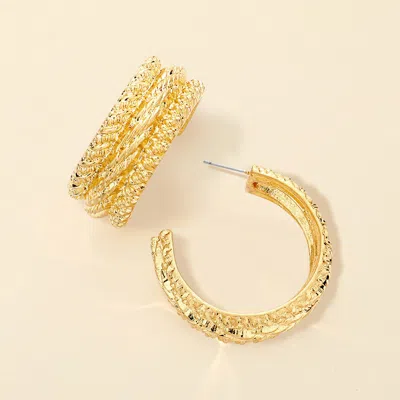 Fashnzfab Bold Textured Metal Hoop Earrings In Gold