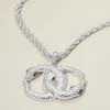 Fashnzfab Bold Textured Metal Interlocking Snake Pendant Chunky Twisted Chain Necklace In White