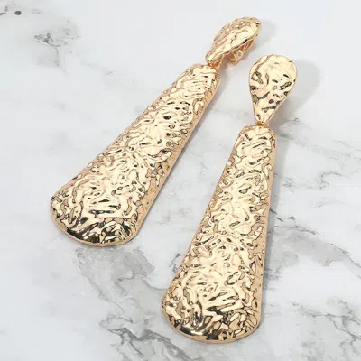 Fashnzfab Bold Textured Metal Long Bar Drop Dangle Clip On Earrings In Gold