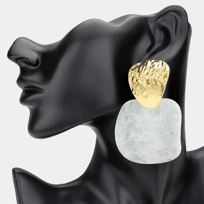 Fashnzfab Bold Textured Metal Resin Panel Drop Statement Earrings In Gold