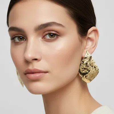 Fashnzfab Bold Textured Metal Sculpted Teardrop Statement Earrings In Gold