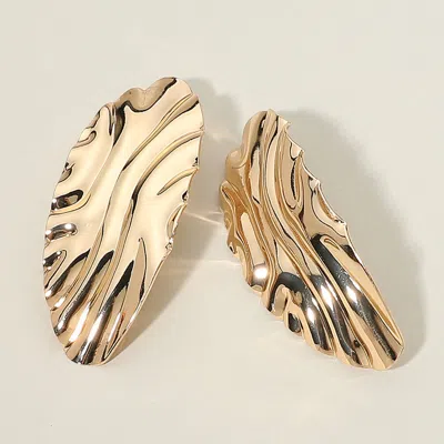 Fashnzfab Bold Textured Metal Sculptural Wave Plate Statement Earrings In Gold