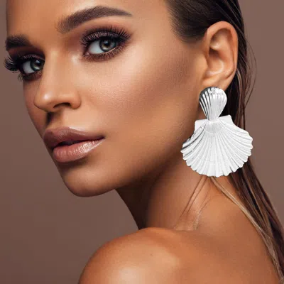 Fashnzfab Bold Textured Metal Shell Statement Earrings In Multi
