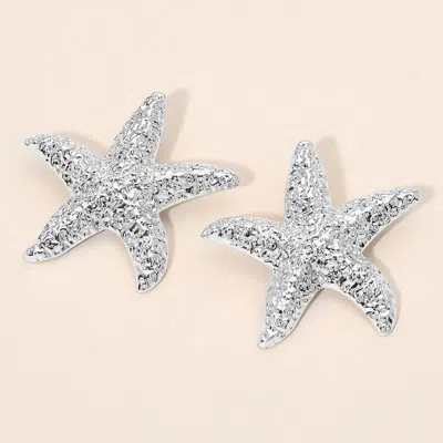 Fashnzfab Bold Textured Metal Starfish Earrings In Gray