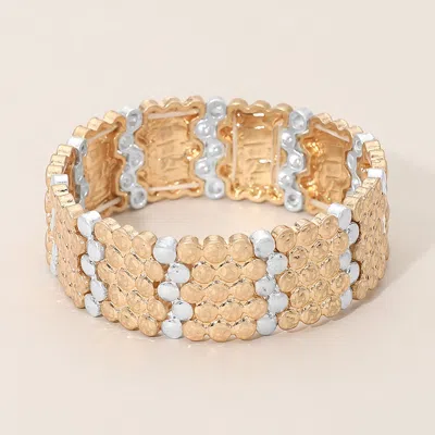 Fashnzfab Bold Textured Metal Stretch Bracelet In Gold