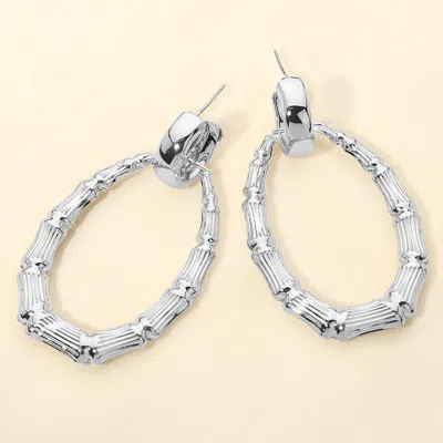 Fashnzfab Bold Textured Metal Teardrop Bamboo Hoop Drop Earrings In Silver