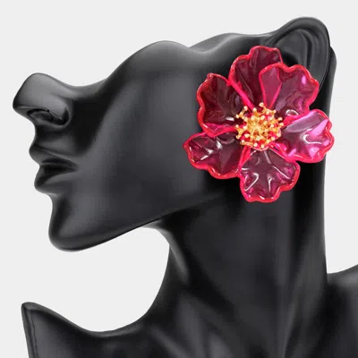 Fashnzfab Bold Transparent Resin Floral Statement Earrings In Pink