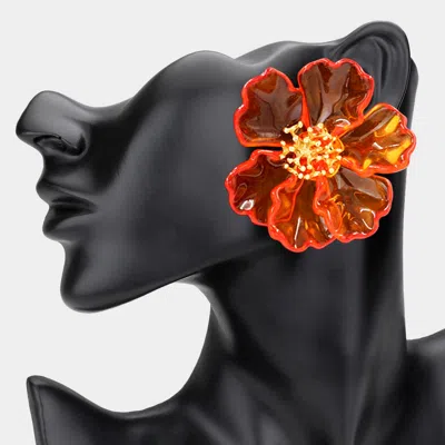 Fashnzfab Bold Transparent Resin Floral Statement Earrings In Red