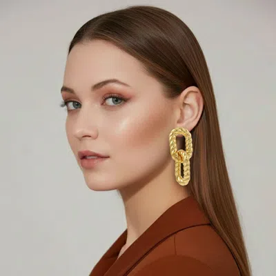 Fashnzfab Bold Twisted Metal Link Drop Statement Earrings In Gold