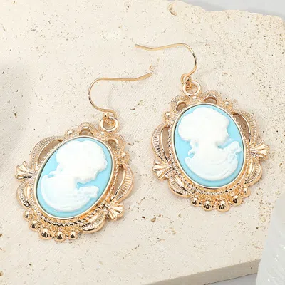 Fashnzfab Bold Vintage Cameo Drop Dangle Earrings In Blue