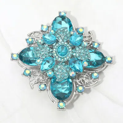 Fashnzfab Bold Vintage Floral Rhinestone Pin Brooch In Blue