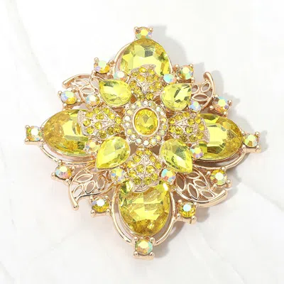 Fashnzfab Bold Vintage Floral Rhinestone Pin Brooch In Green