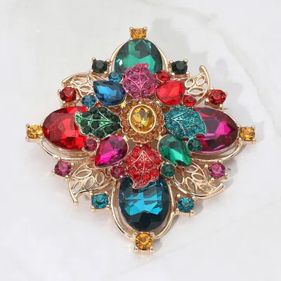 Fashnzfab Bold Vintage Floral Rhinestone Pin Brooch In Multi