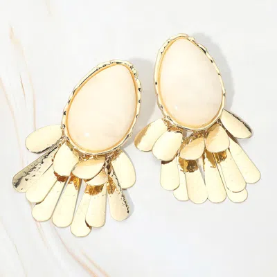 Fashnzfab Bold Vintage Resin Teardrop Metal Plate Tassel Statement Earrings In Gold