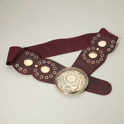 Fashnzfab Bold Westen Ornate Round Buckle Accent Wide Statement Belt In Brown